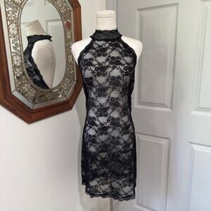 Lascana for Venus Sheer Black Floral Lace High Neck Choker Lingerie Dress M/L